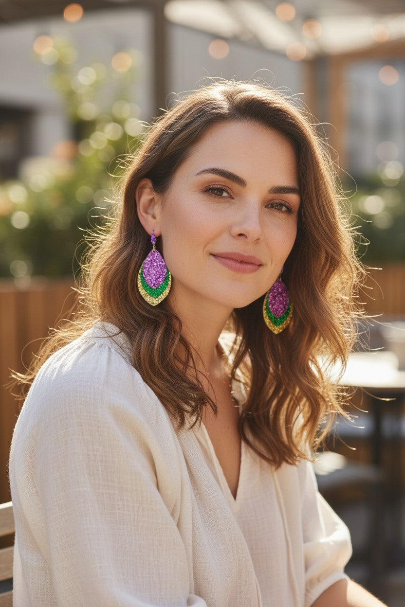 Mardi Gras Layered Chunky Glitter Earrings