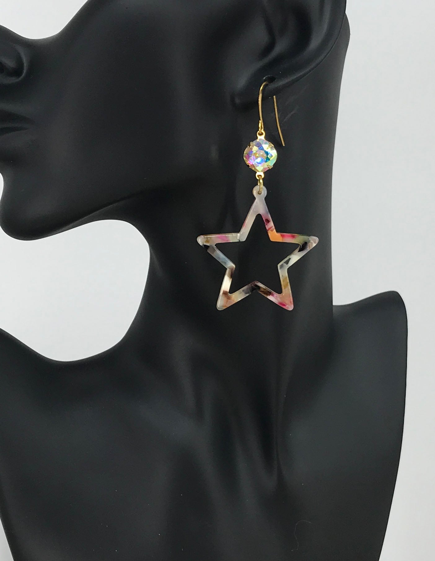 Aurora Crystal & Multicolor Star Drop Earrings
