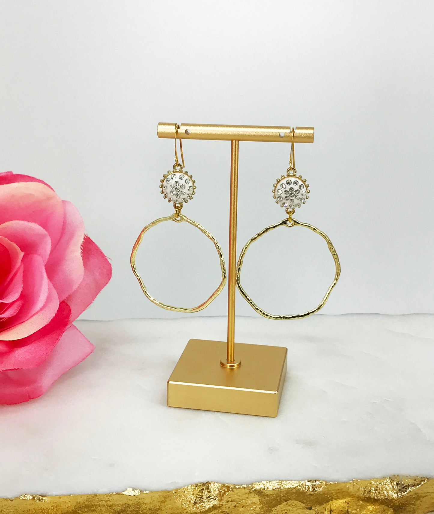 Rhinestone & Hoop Pendant Earrings - E19-4397