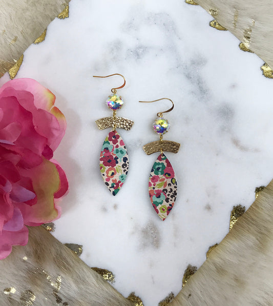 Crystal & Leather Pendant Earrings - E19-4400