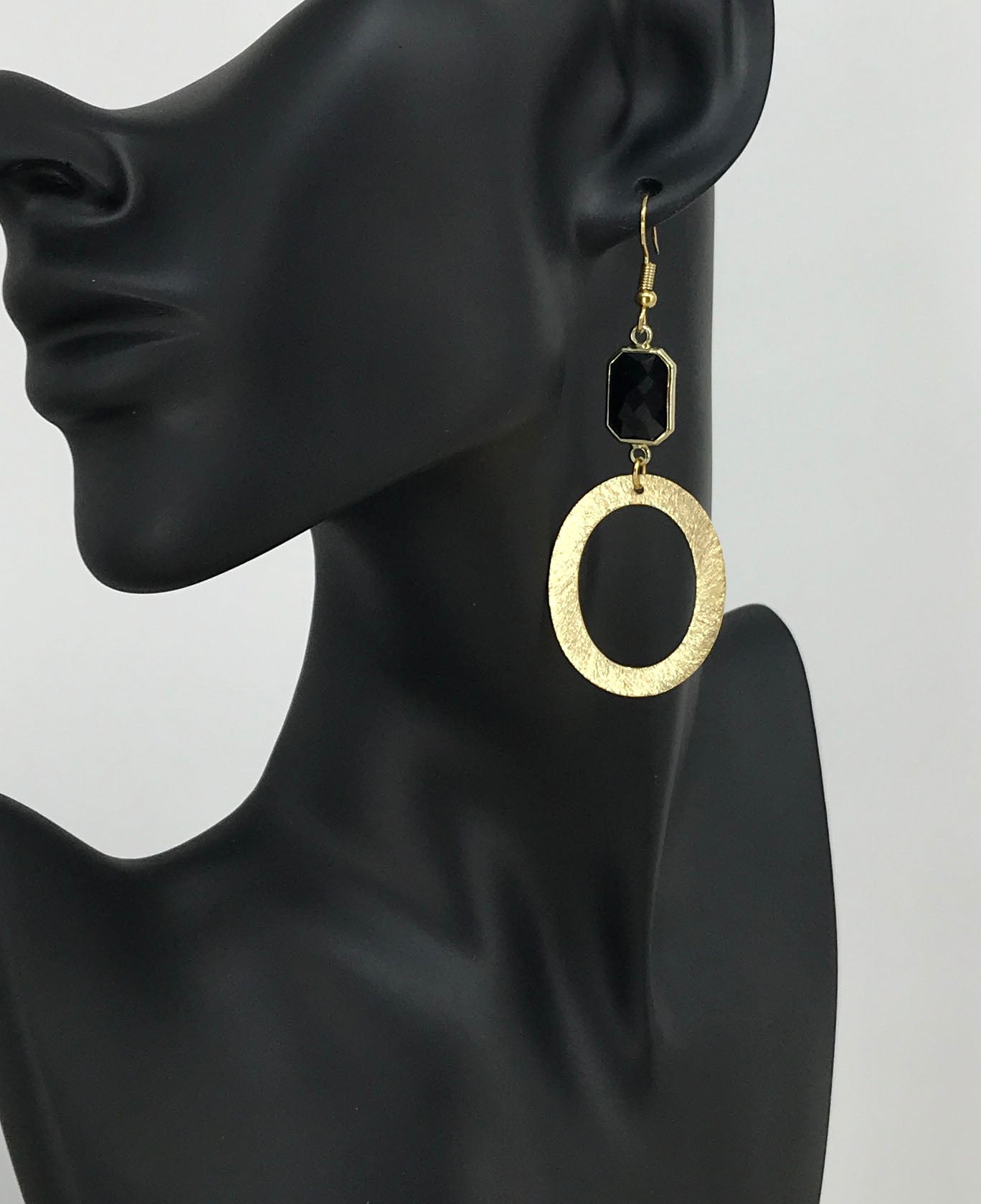 Rhinestone & Brushed Gold Pendant Earrings - E19-4417