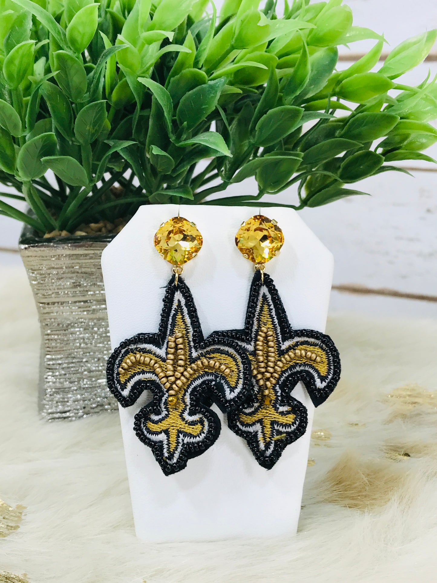 Crystal & Fleur De Lis Pendant Earrings - E19-4431