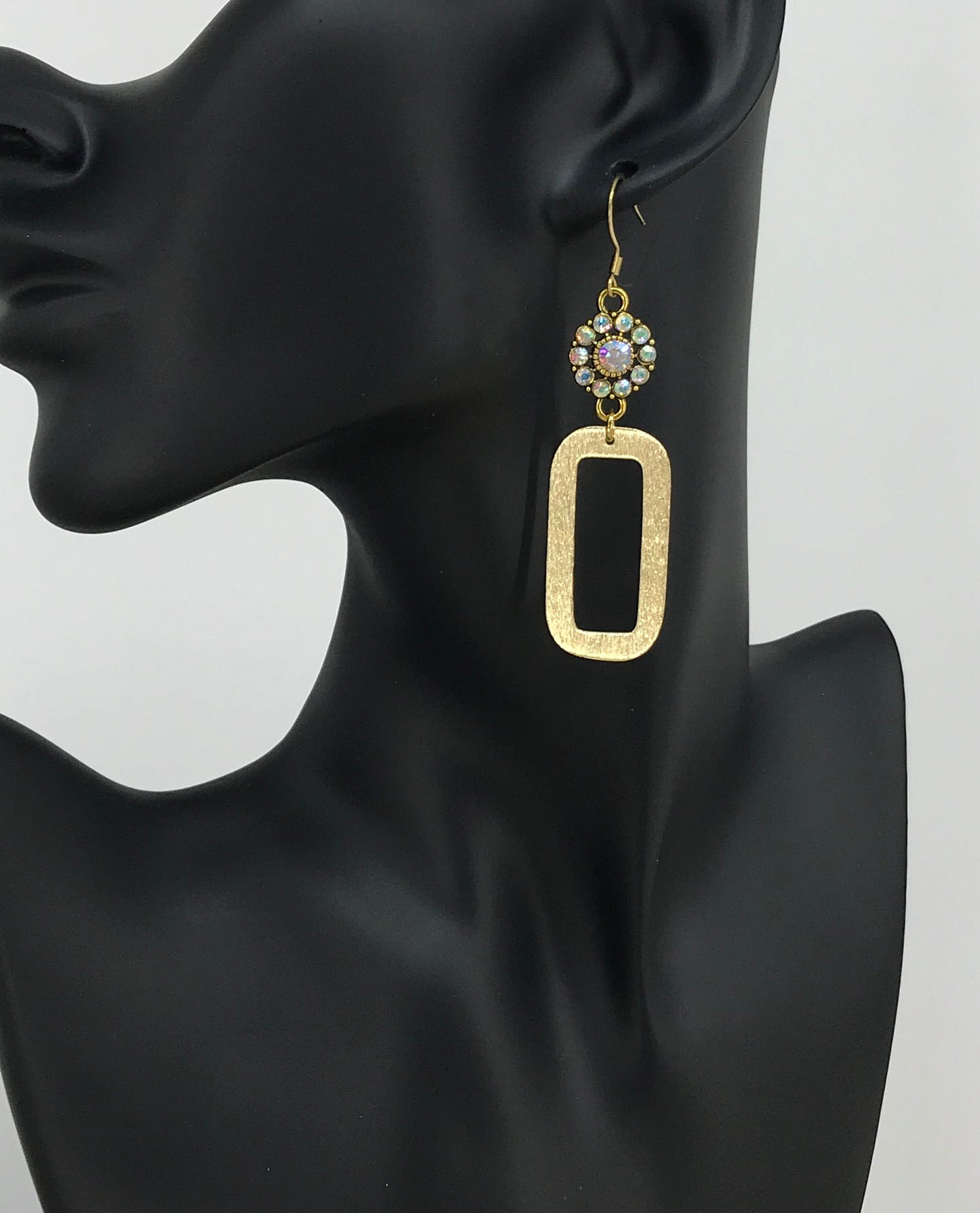 Rhinestone & Brushed Gold Pendant Earrings - E19-4433