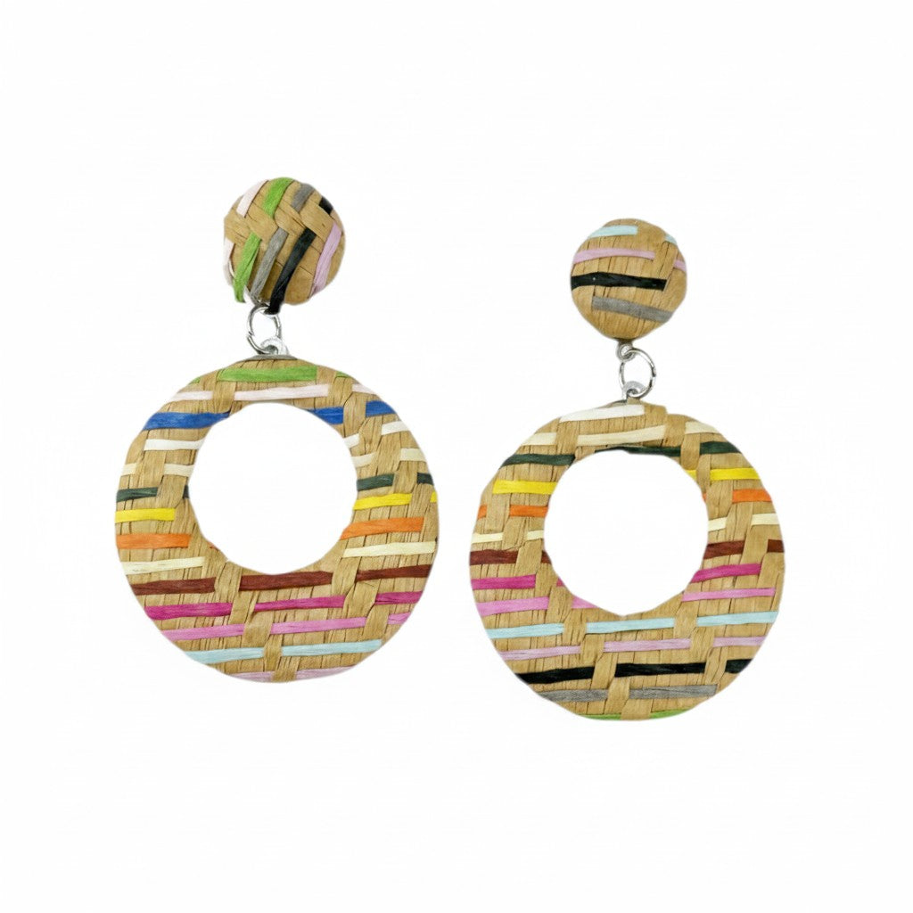 Multi Color Woven Pendant Stud Earrings
