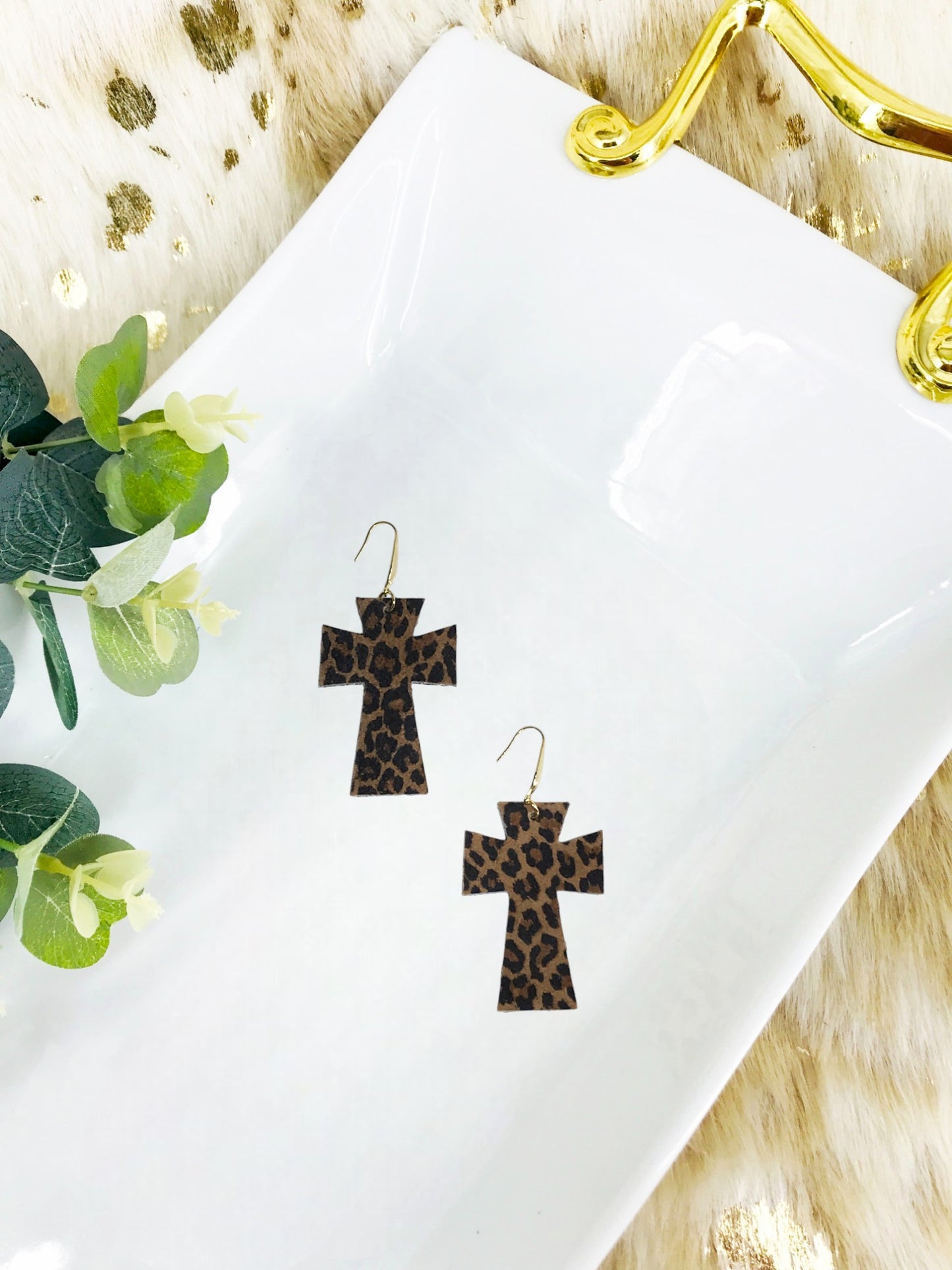 Cross Cheetah Leather & Chunky Glitter Earrings - E19-4526