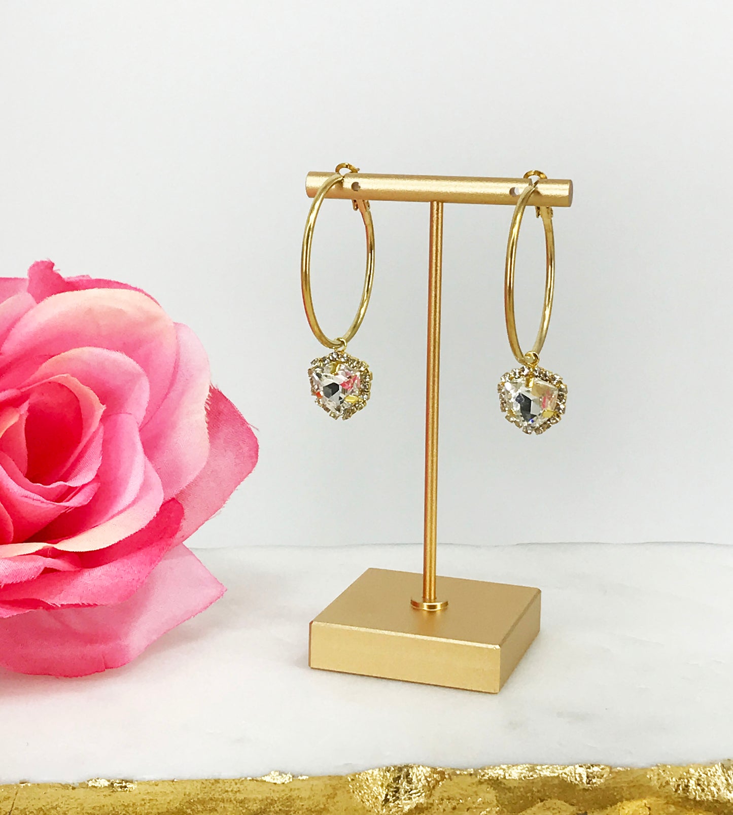 Hoop & Rhinestone Pendant Earrings - E19-4534