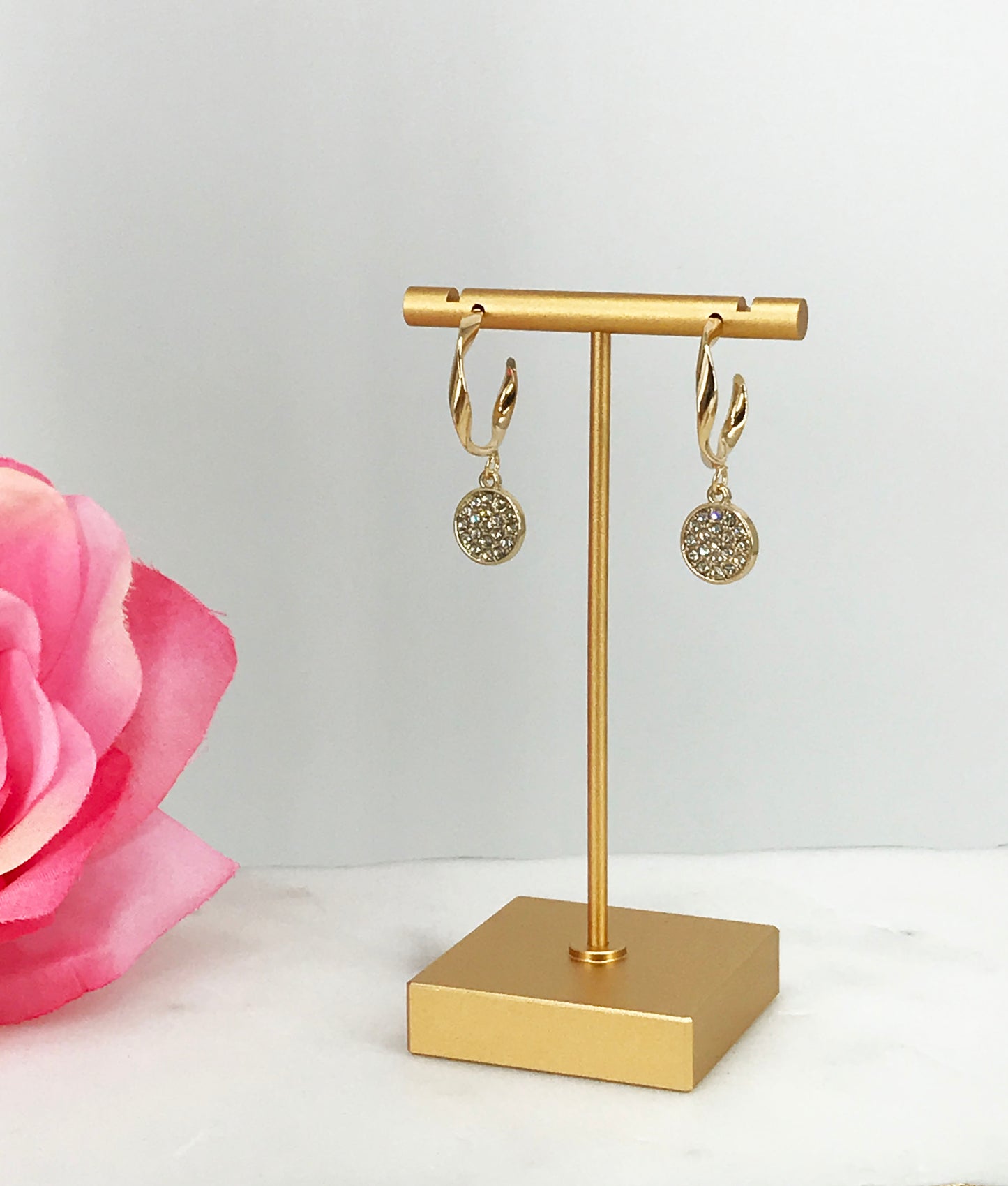 Twisted Hoop & Pave Pendant Stud Earrings - E19-4541