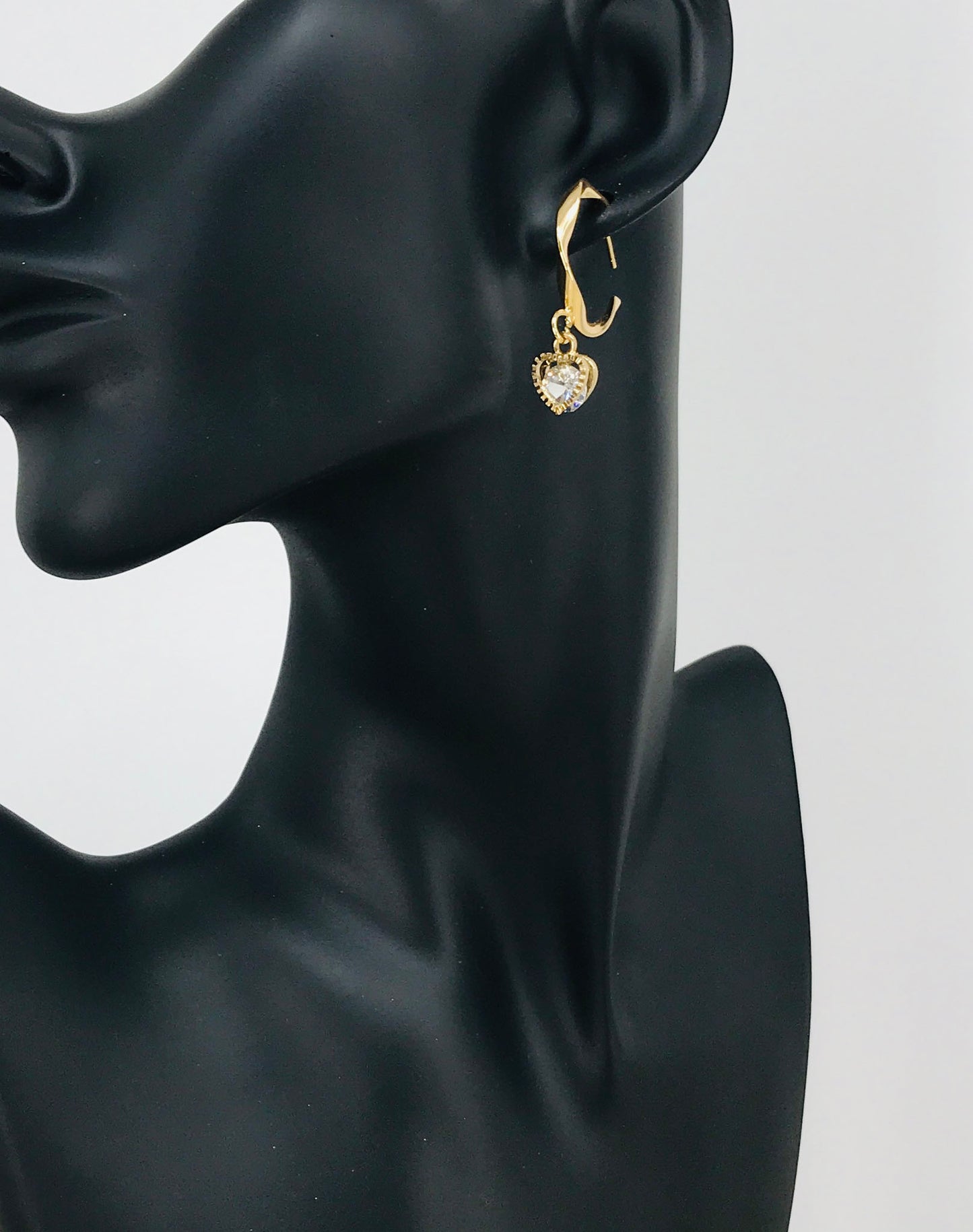 Gold Twisted Hoop & Heart CZ Drop Earrings