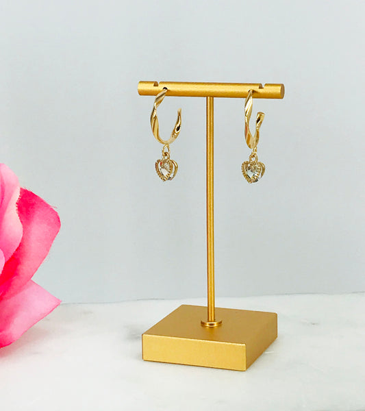 Twisted Hoop & CZ Pendant Stud Earrings - E19-4543