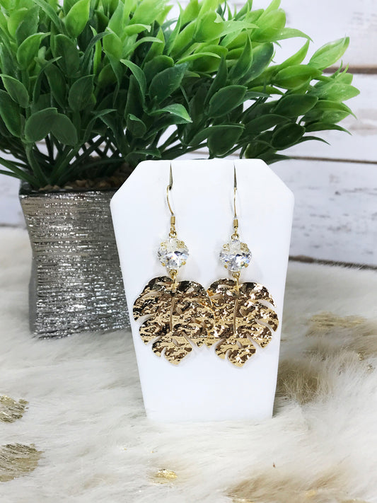 Crystal & Monstera Leaf Pendant Earrings - E19-4555