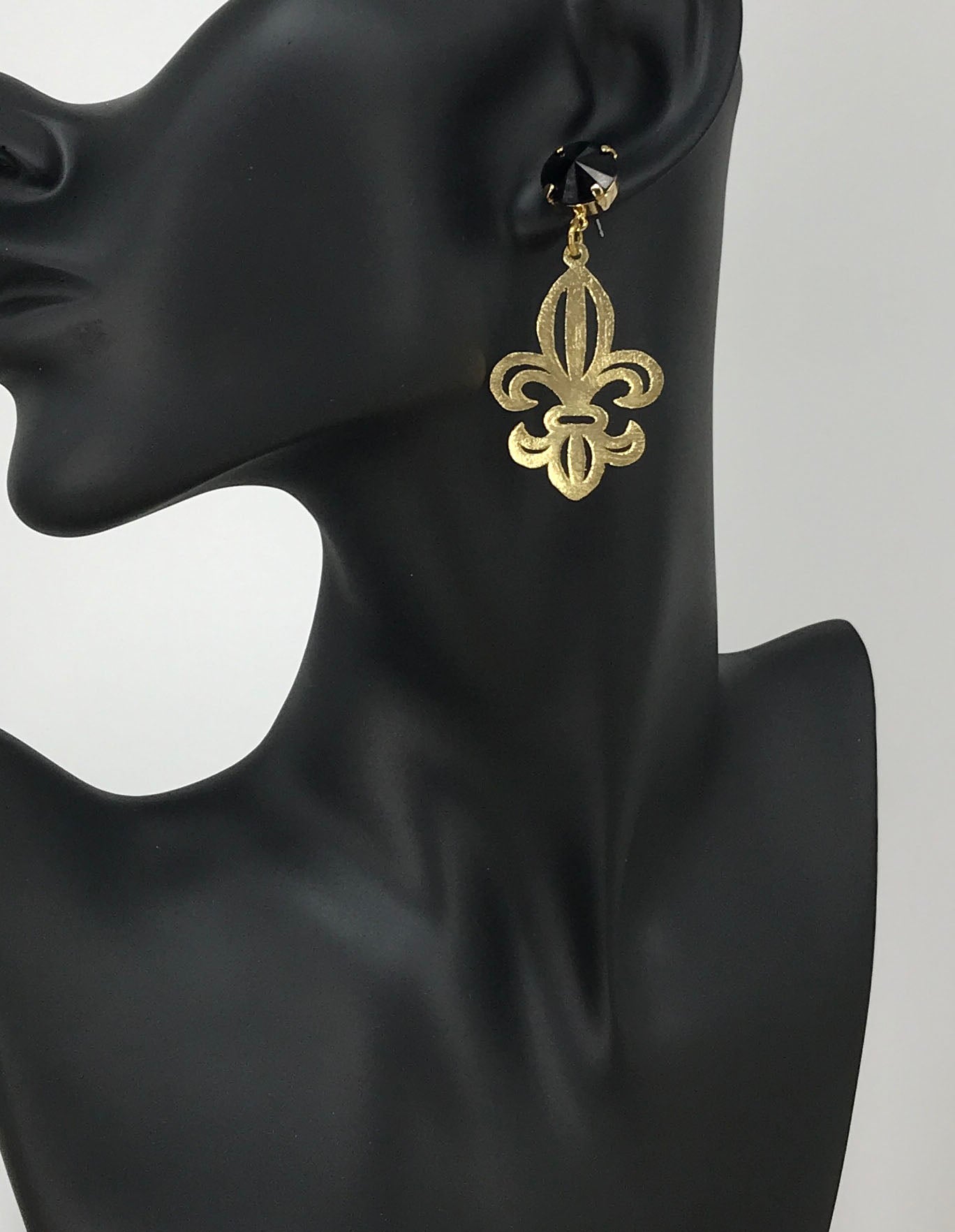 Crystal & Fleur De Lis Pendant Earrings - E19-4556