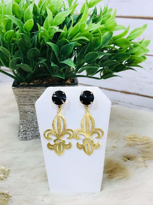 Crystal & Fleur De Lis Pendant Earrings - E19-4556