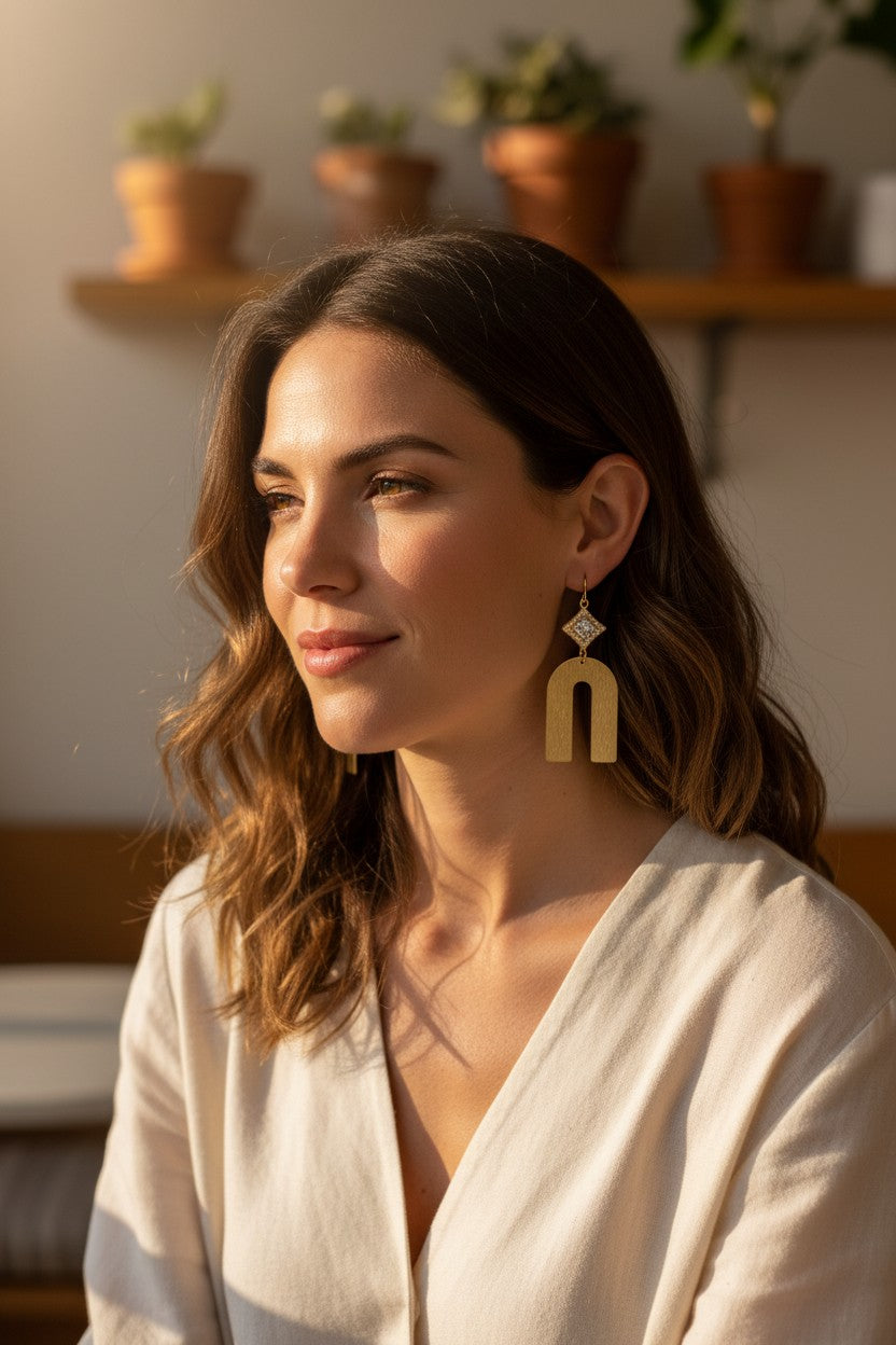 Golden Radiance CZ Arch Drop Earrings