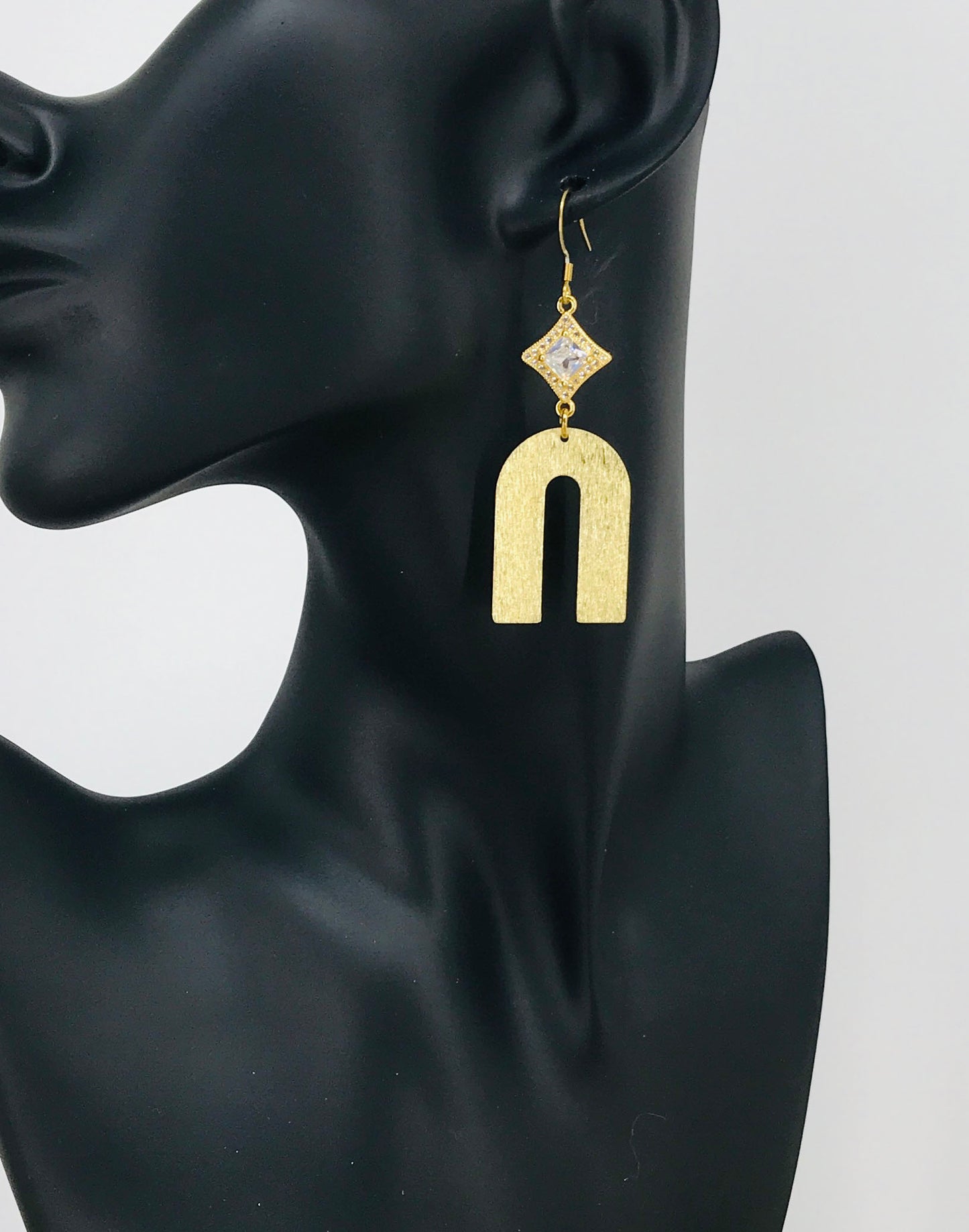 CZ & Brushed Gold Pendant Earrings - E19-4580