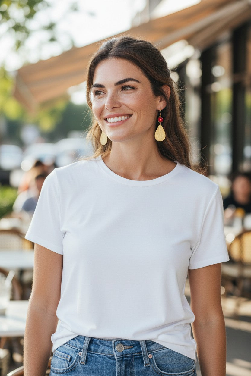 Light Siam Crystal & Brushed Gold Teardrop Earrings
