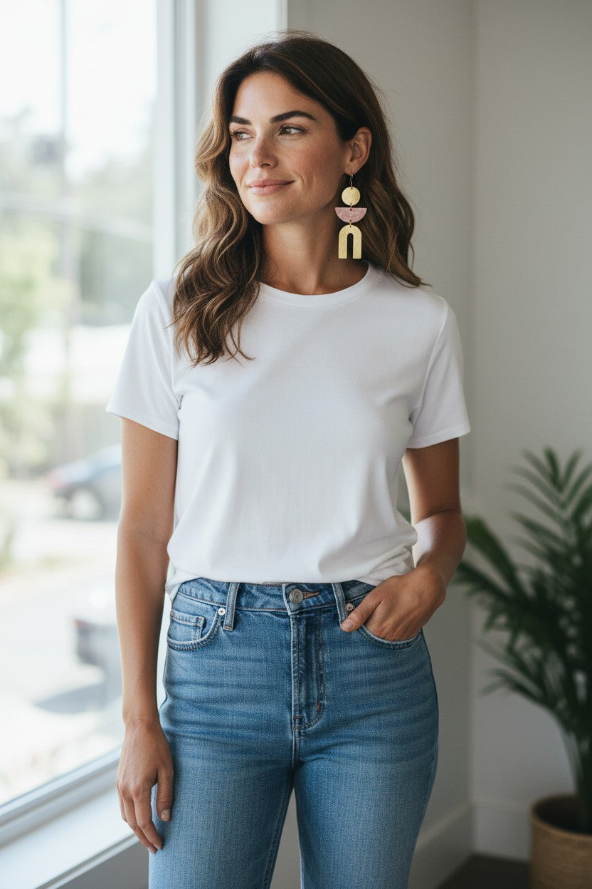 Blush & Gold Modern Statement Drop Earrings