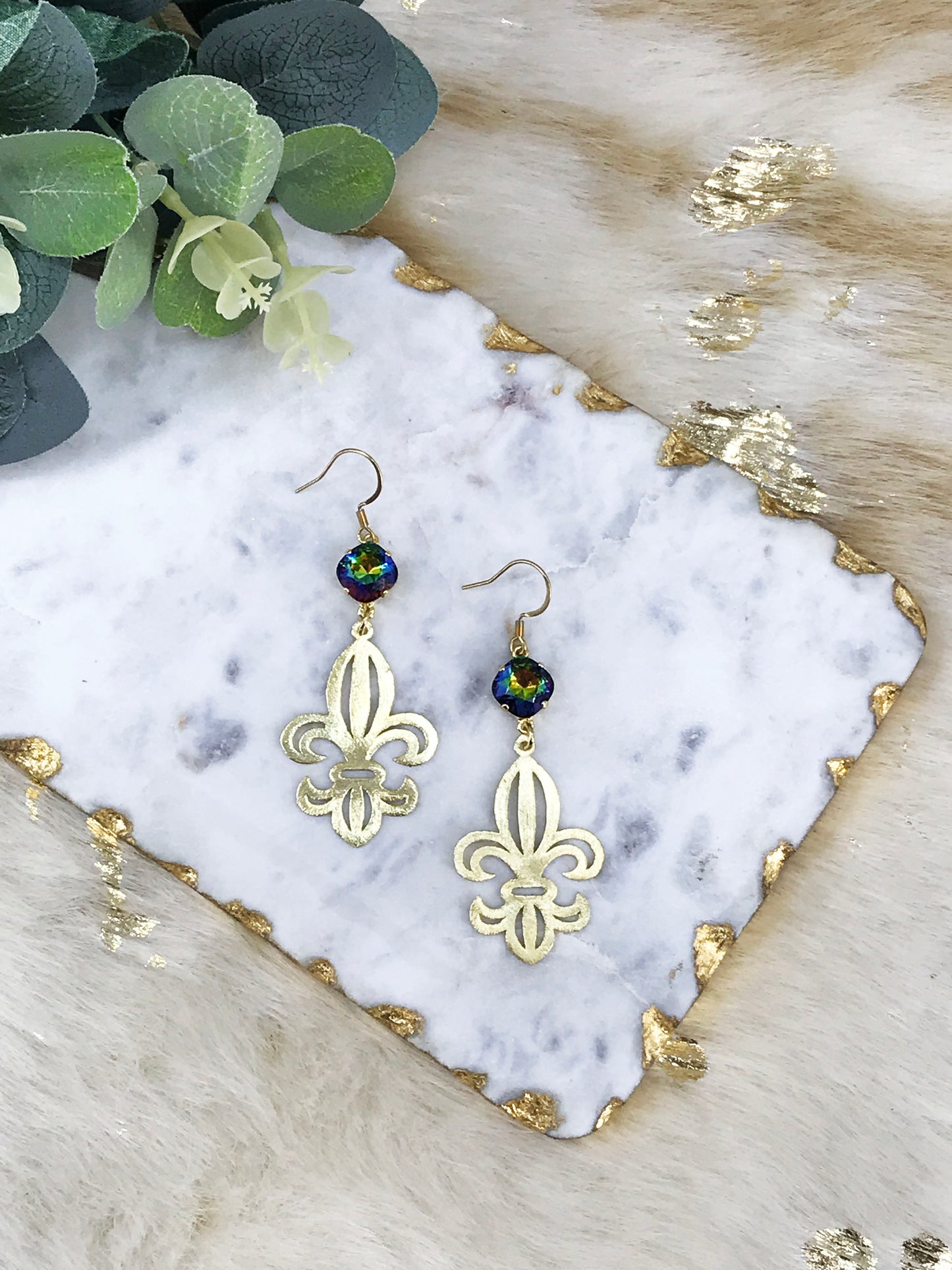 Crystal & Fleur De Lis Pendant Earrings - E19-4610