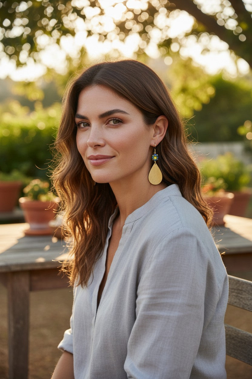 Vitrail Crystal & Brushed Gold Teardrop Drop Earrings