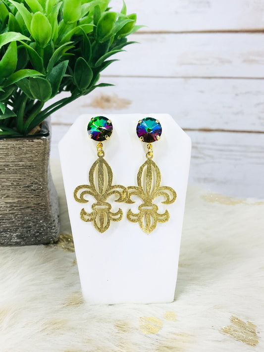Crystal & Fleur De Lis Pendant Earrings - E19-4612
