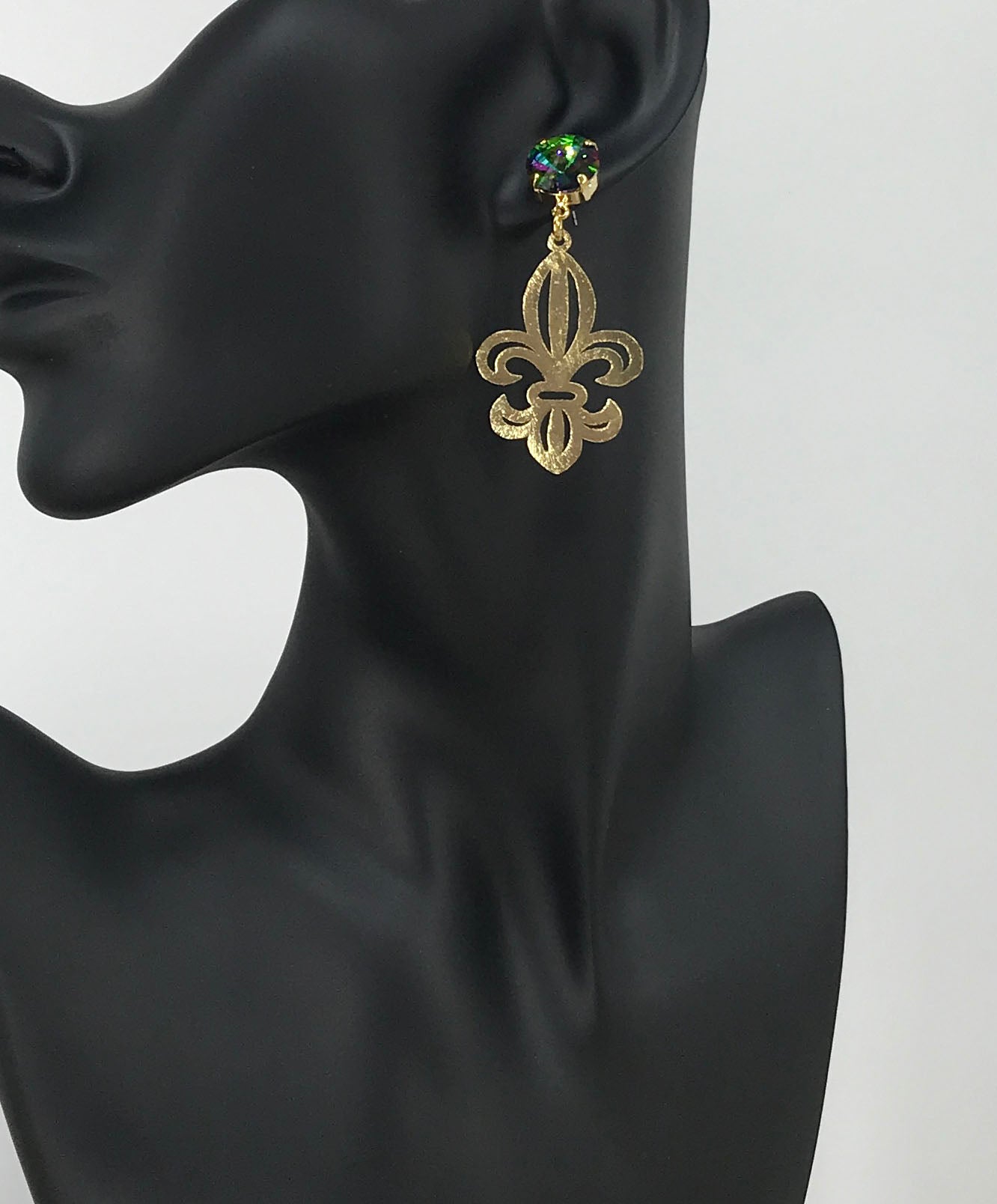 Crystal & Fleur De Lis Pendant Earrings - E19-4612