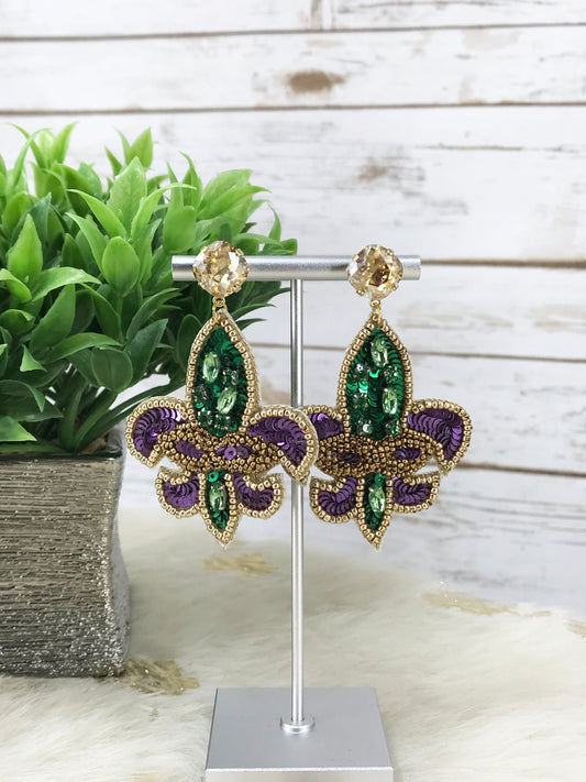Crystal & Rhinestone Fleur De Lis Earrings - E19-4613