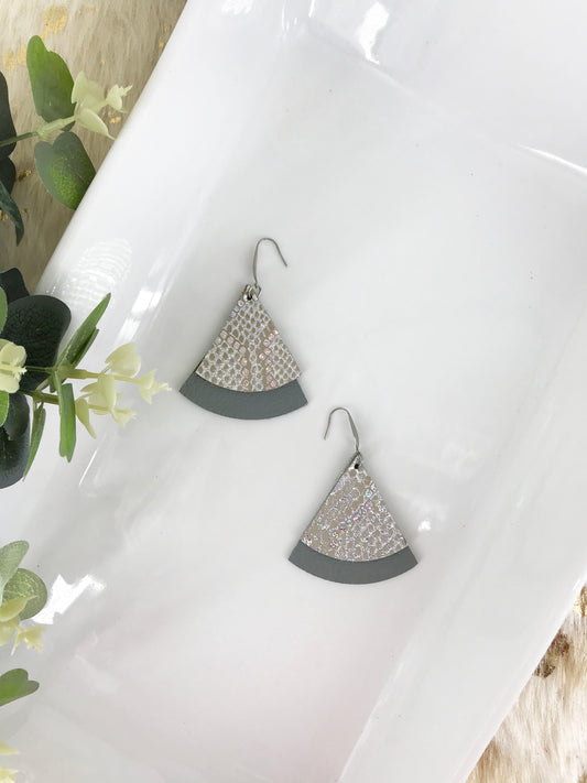 Silver Metallic Snake Skin and Gray Leather Earrings - E19-461