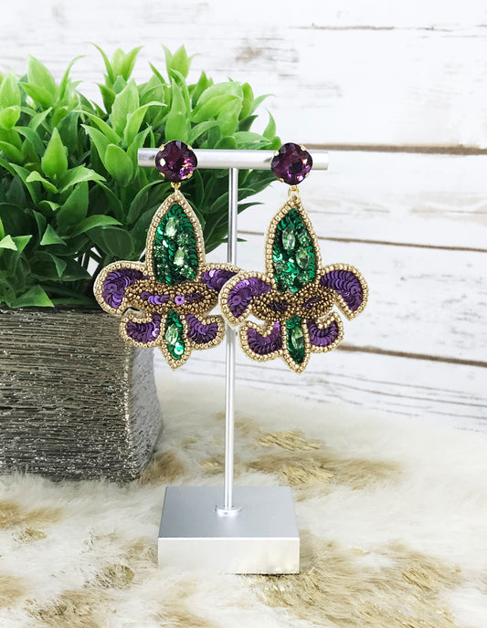 Crystal & Rhinestone Fleur De Lis Earrings - E19-4625