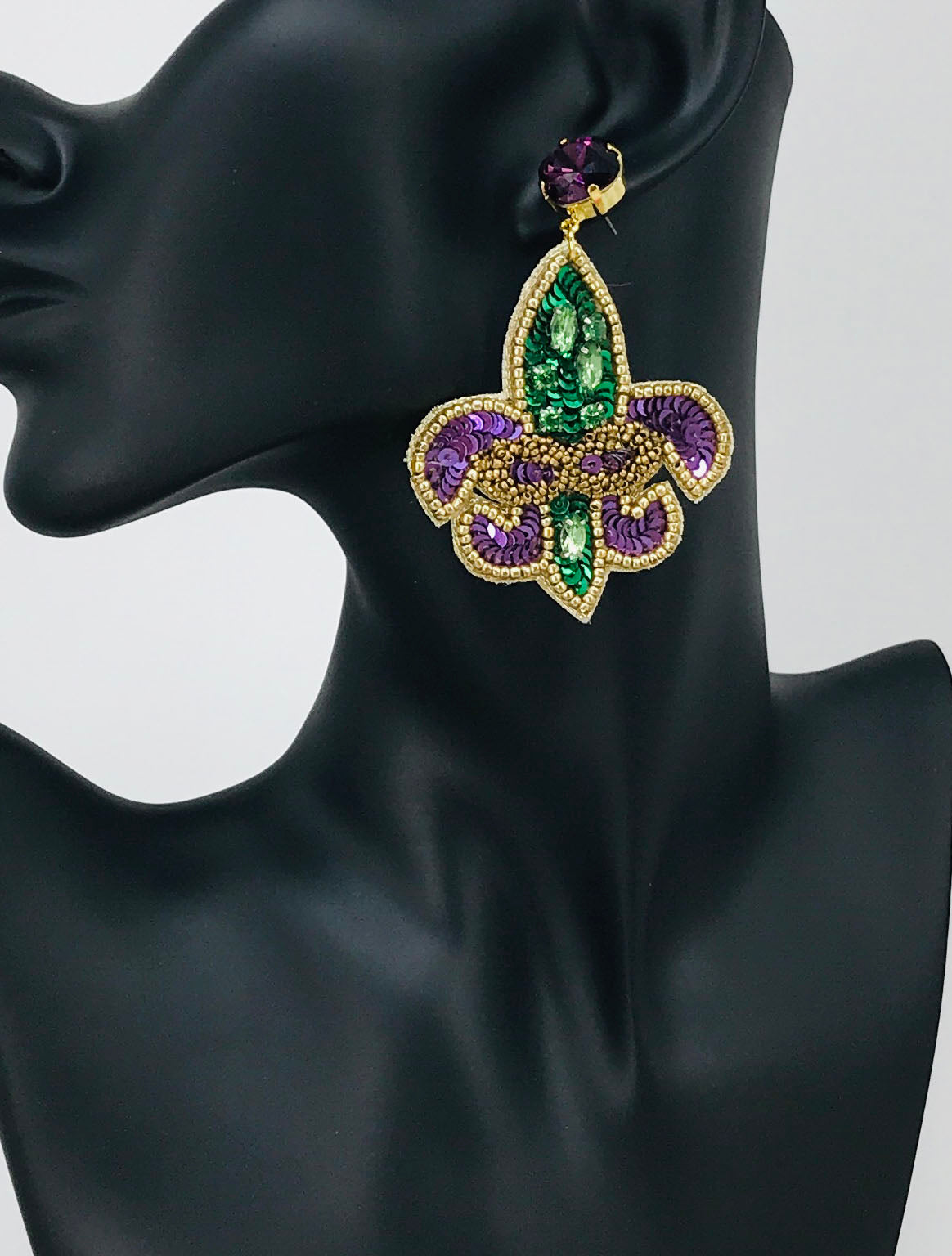 Crystal & Rhinestone Fleur De Lis Earrings - E19-4625
