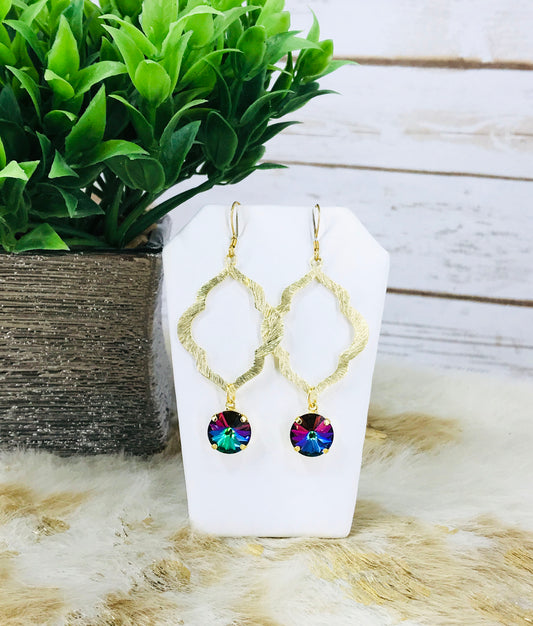 Crystal & Brushed Gold Pendant Earrings - E19-4626