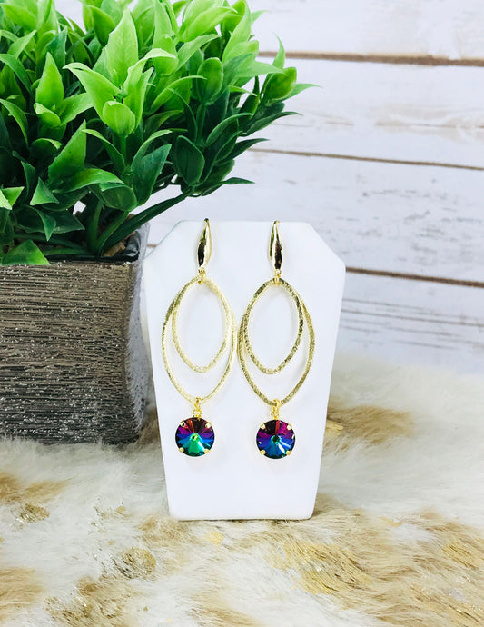 Crystal & Brushed Gold Pendant Earrings - E19-4630