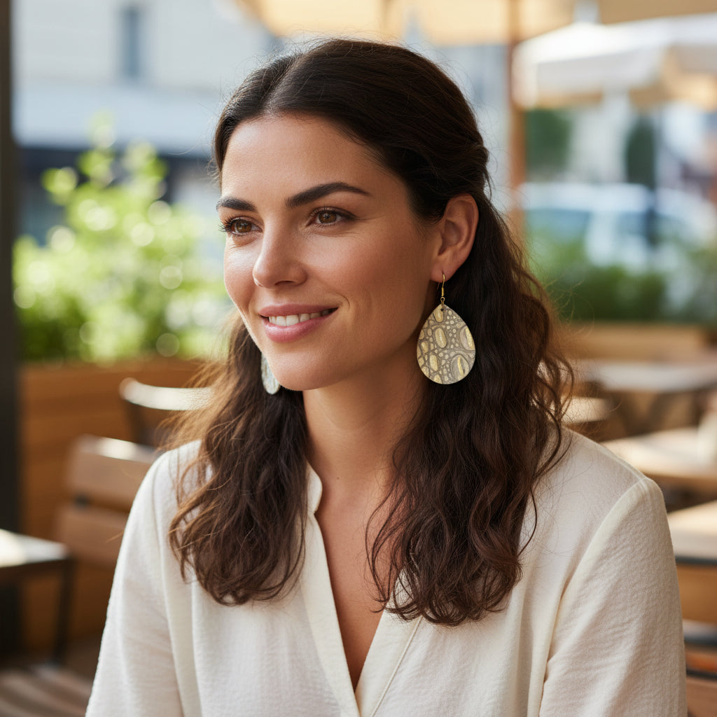 Gold & Ivory Alligator Teardrop Earrings