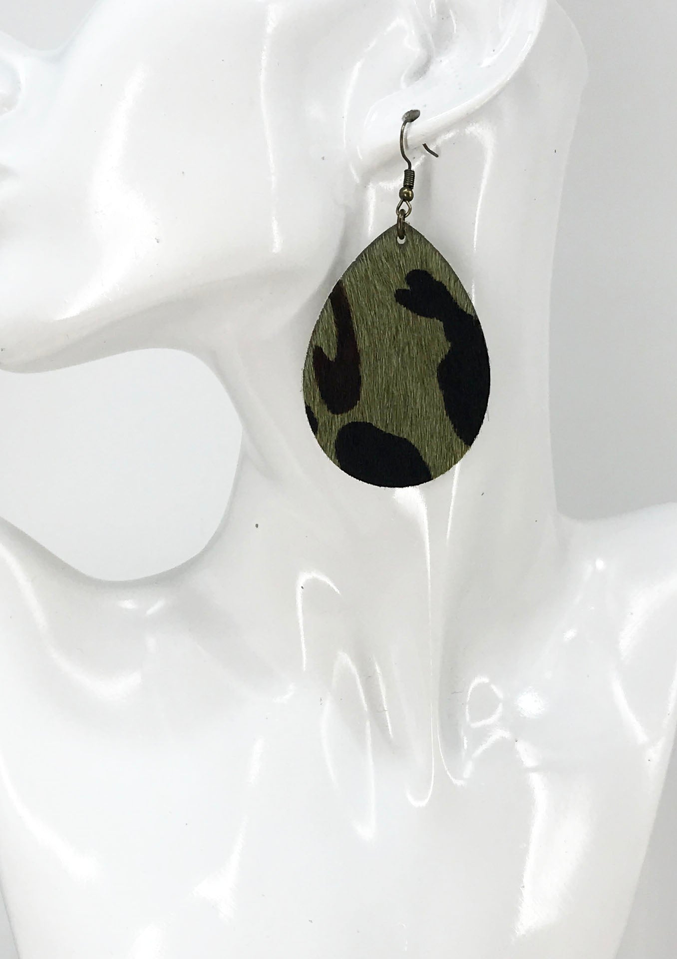 Hair On Camo Leather Earrings - E19-4657
