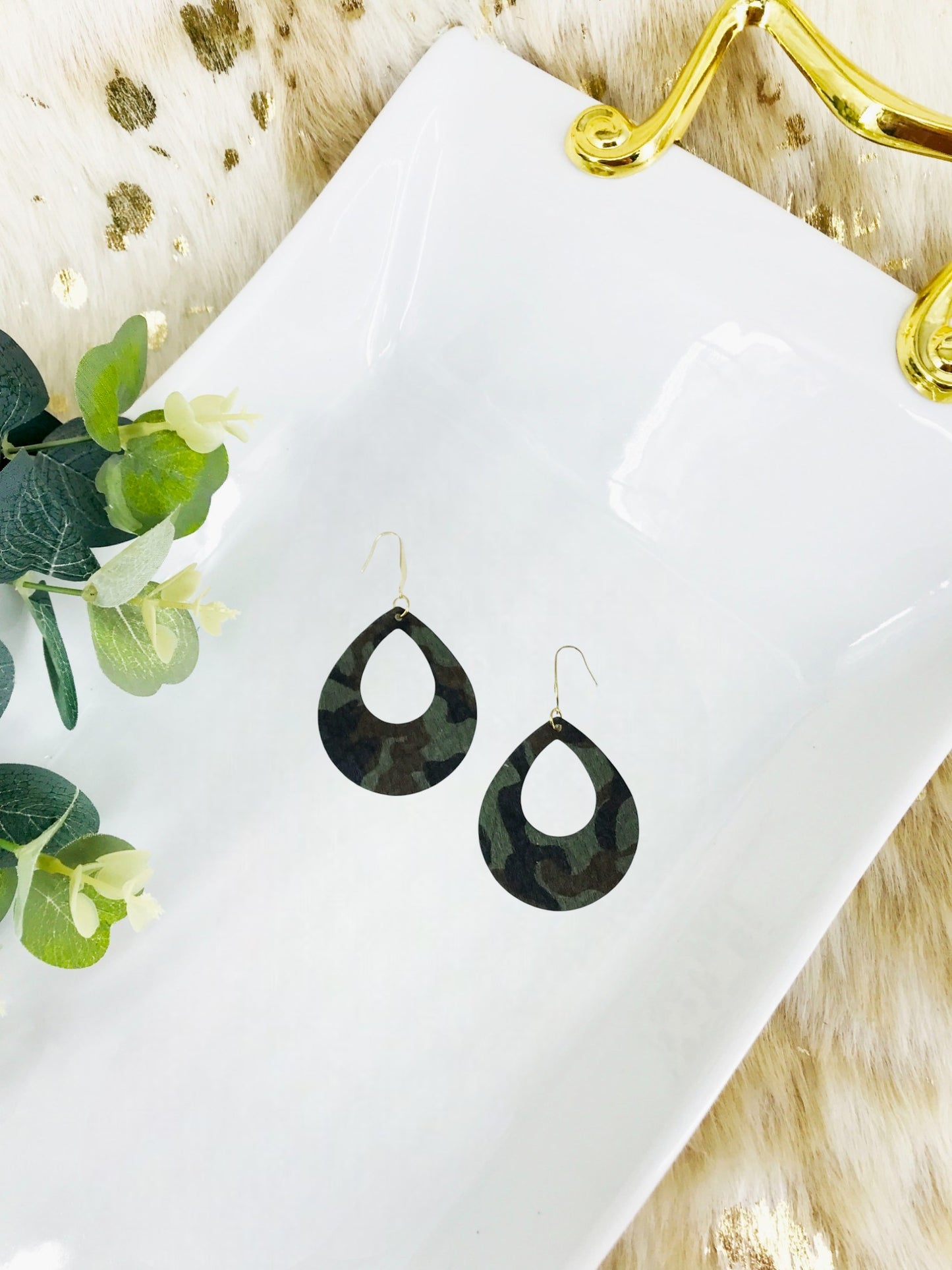 Hair On Camo Leather Earrings - E19-4660