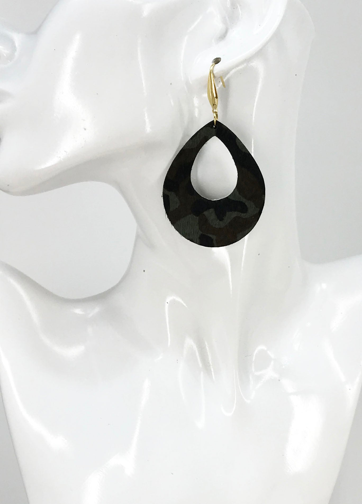 Hair On Camo Leather Earrings - E19-4660