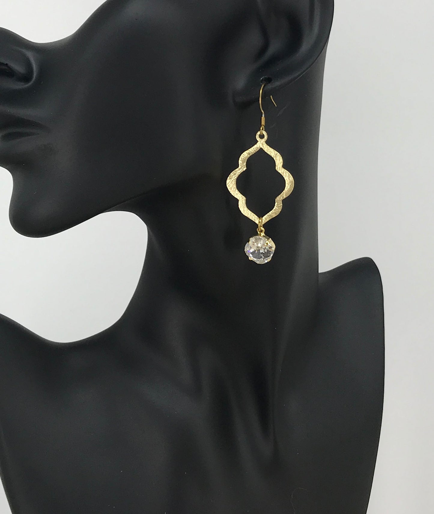 Genuine Crystal & Brushed Gold Marquise Pendant Earrings - E19-4664
