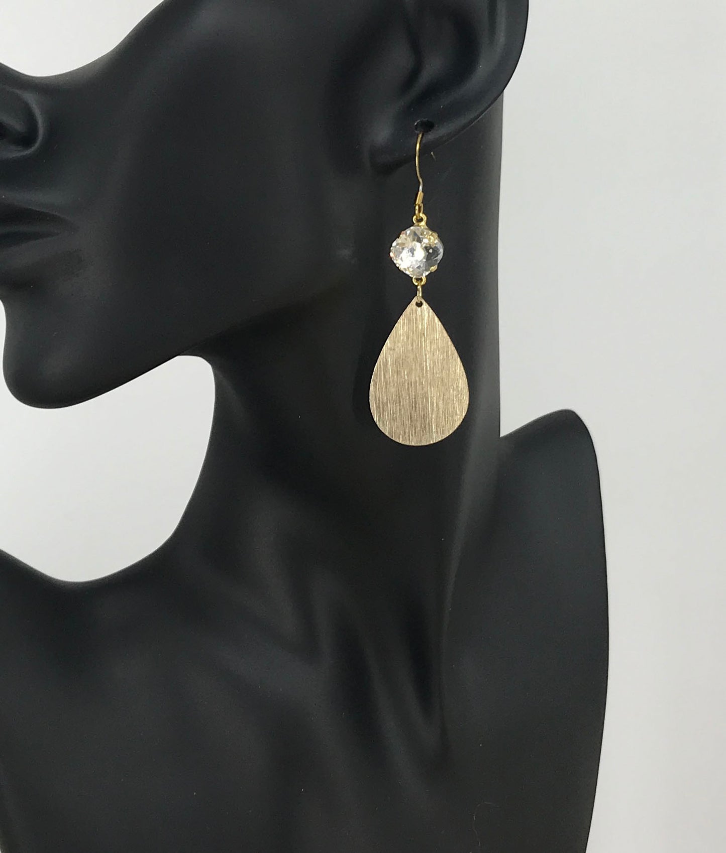 Genuine Crystal & Brushed Gold Teardrop Pendant Earrings - E19-4668