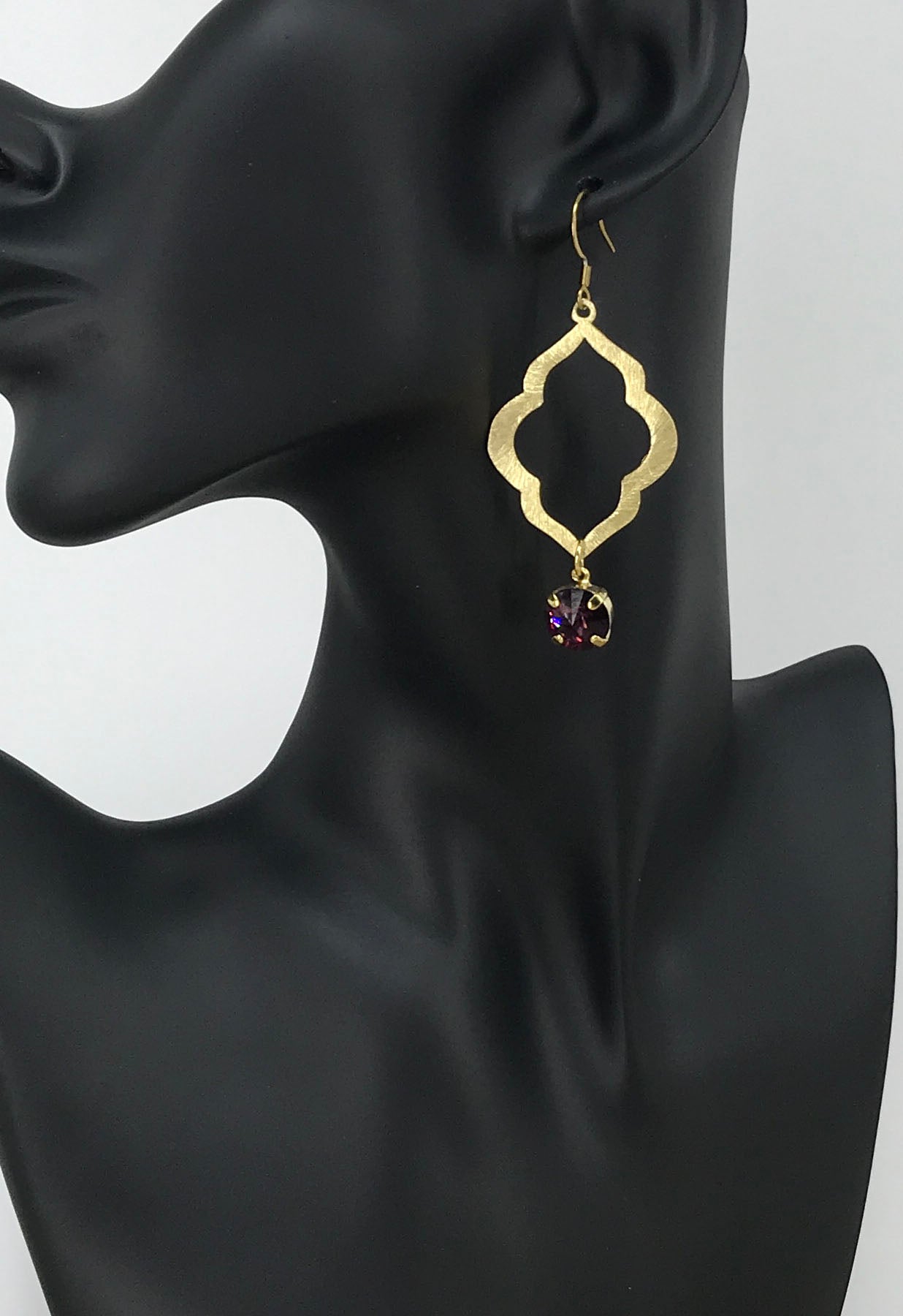 Genuine Crystal & Brushed Gold Marquise Pendant Earrings - E19-4674