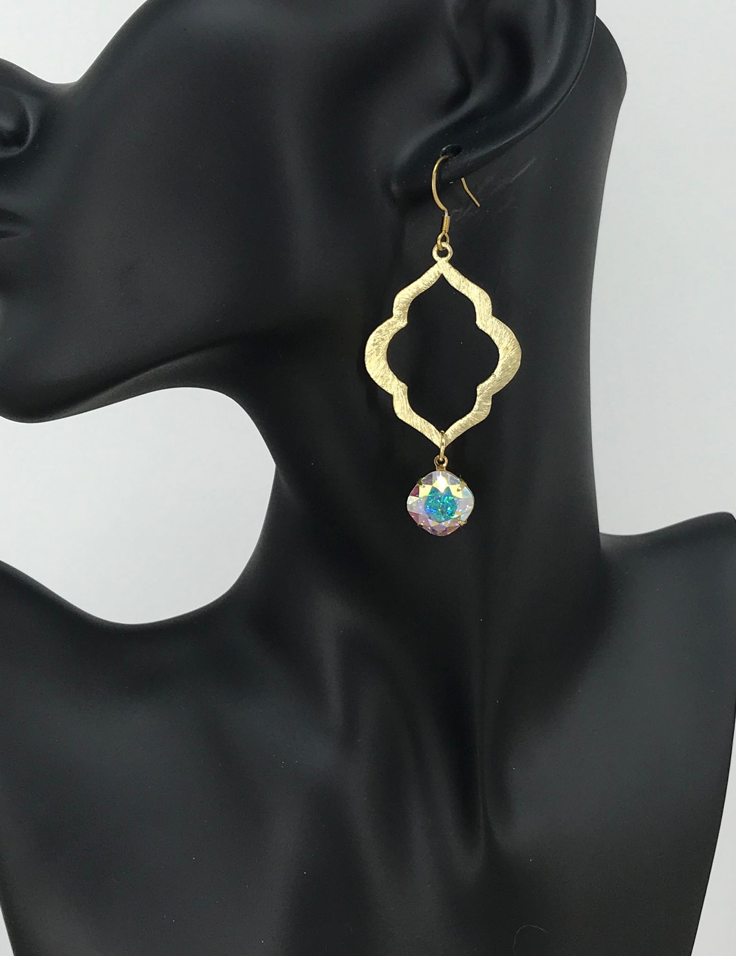 Genuine Crystal & Brushed Gold Marquise Pendant Earrings - E19-4675