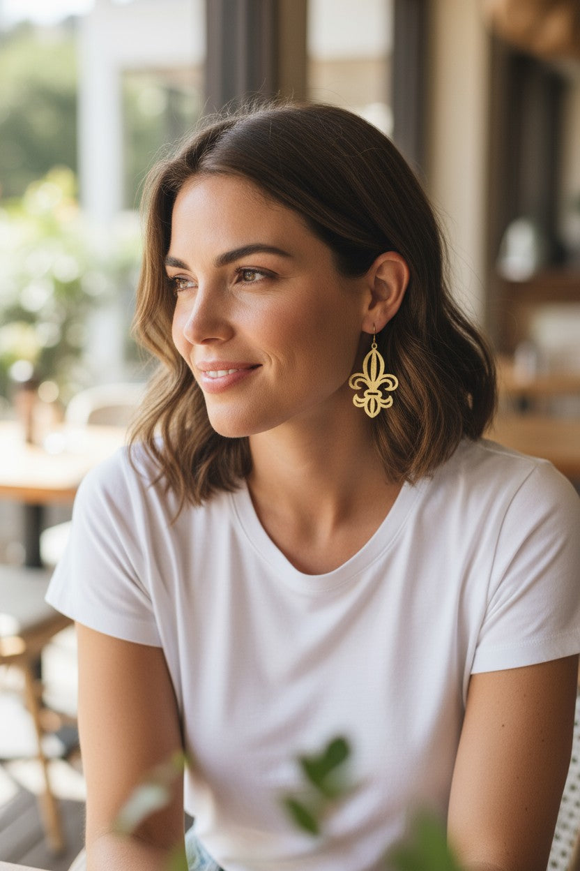 Golden Grace Fleur De Lis Drop Earrings