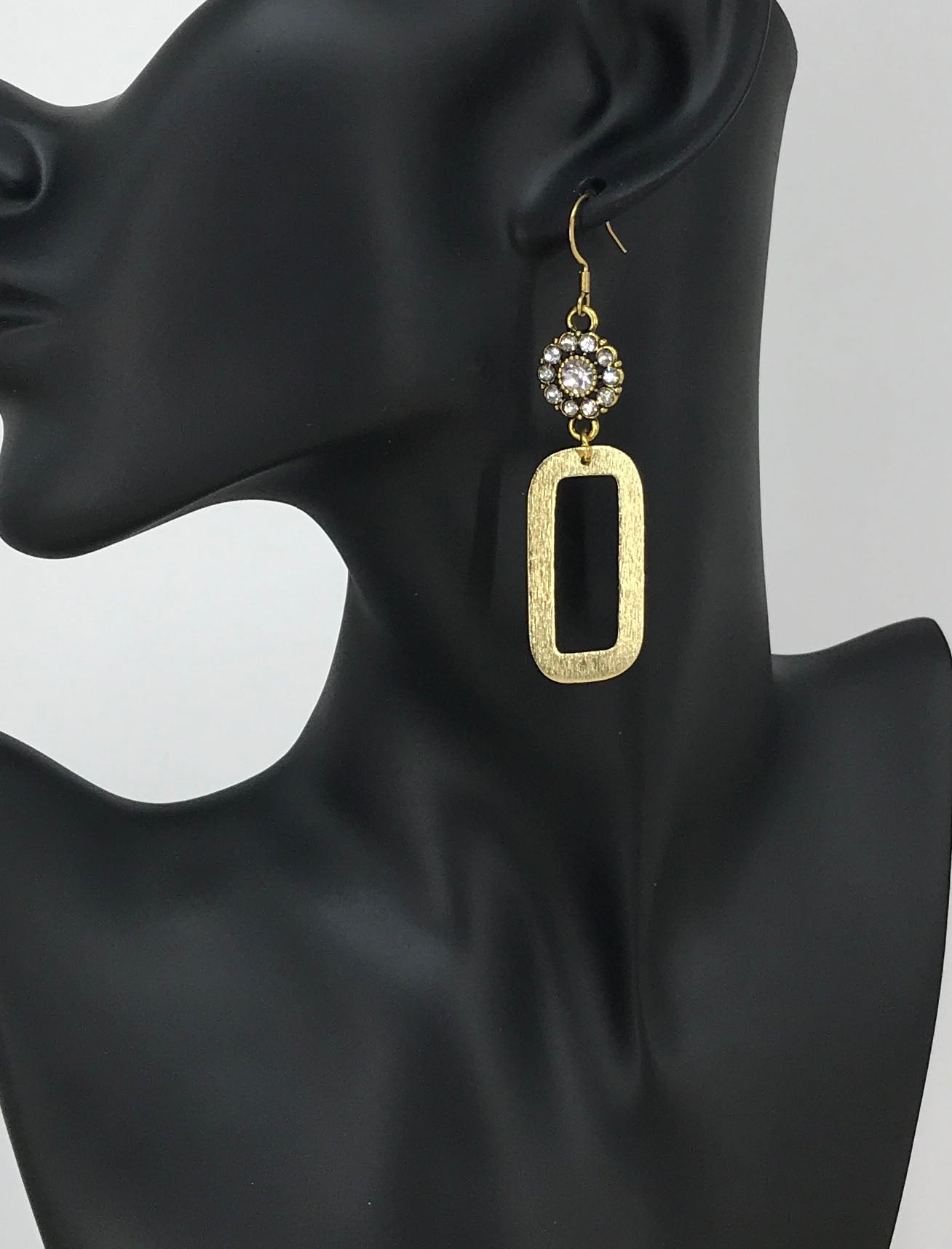 Rhinestone & Brush Gold Pendant Earrings - E19-4686