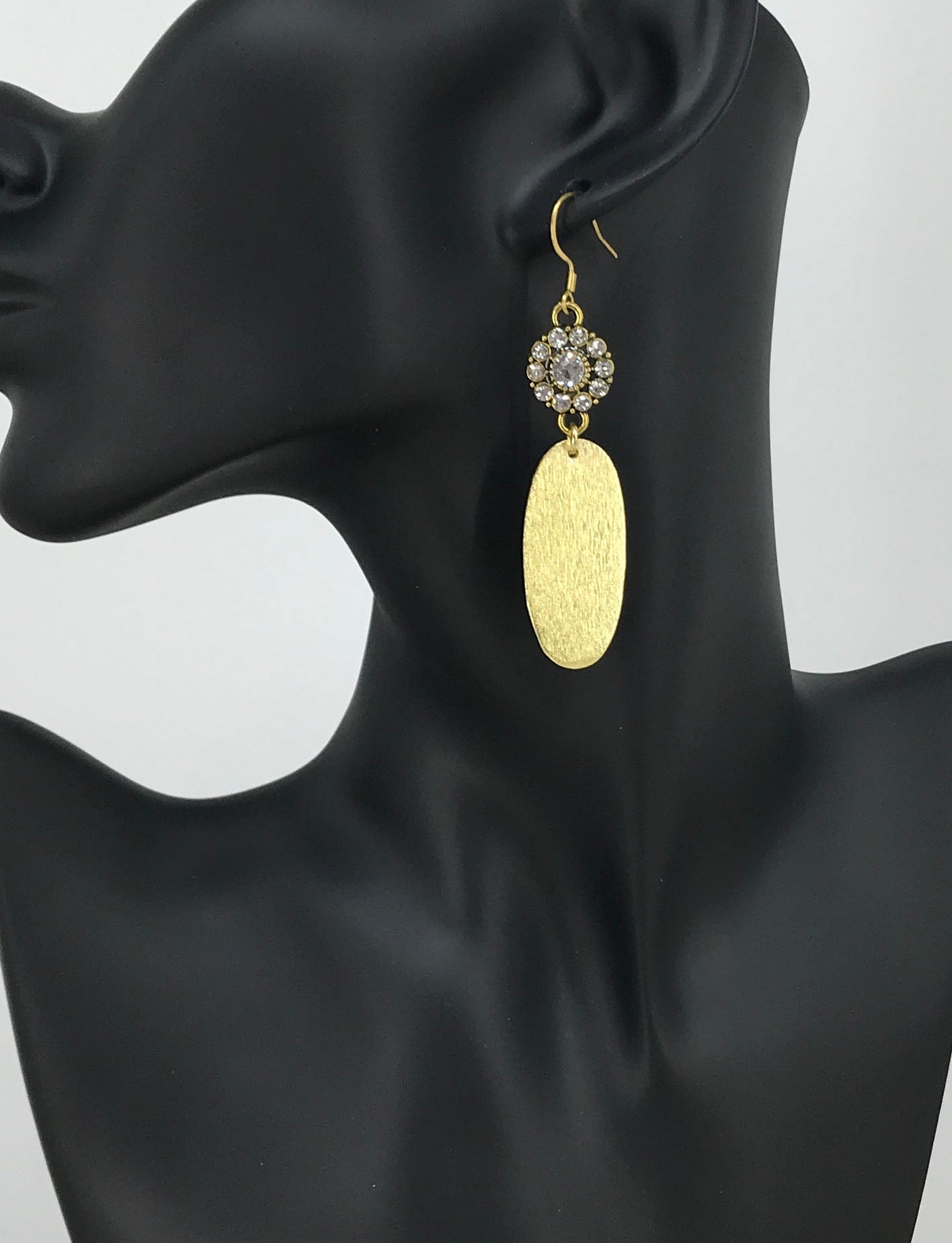 Rhinestone & Brushed Gold Pendant Earrings - E19-4687