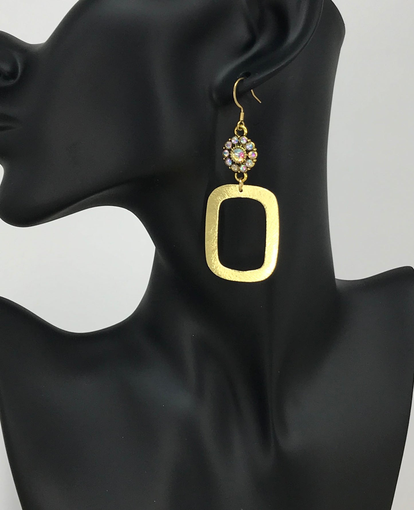 Rhinestone & Brushed Gold Pendant Earrings - E19-4688