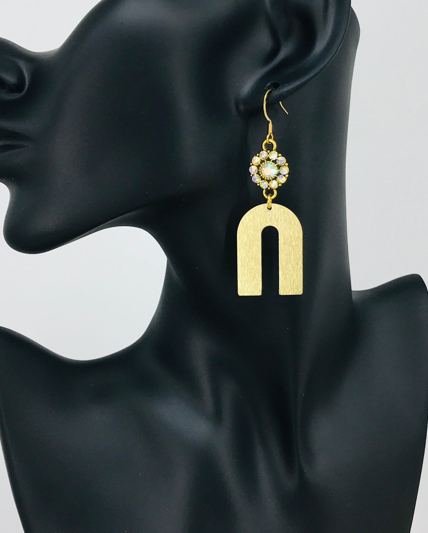 Rhinestone & Brushed Gold Pendant Earrings - E19-4689