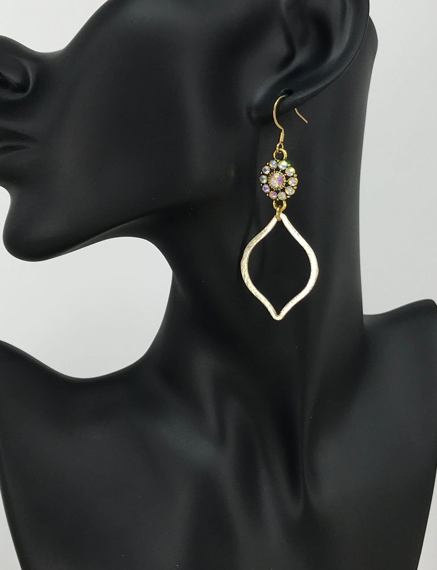 Rhinestone & Brushed Gold Pendant Earrings - E19-4690