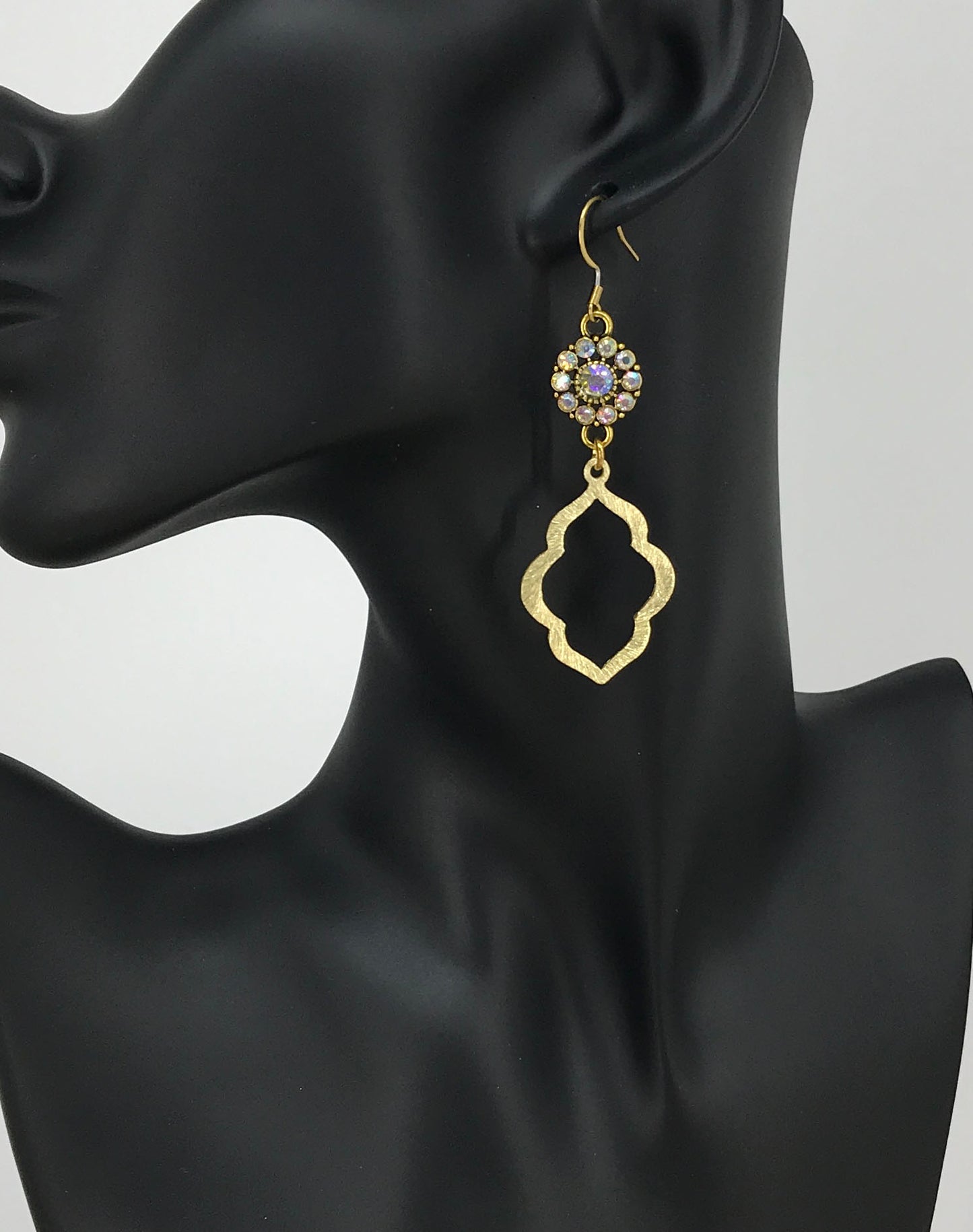 Rhinestone & Brushed Gold Pendant Earrings - E19-4692
