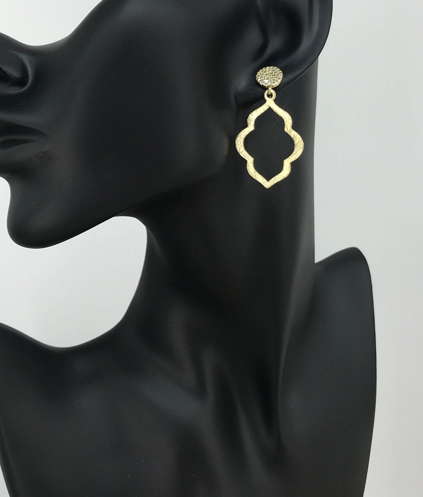 CZ Pave Stud & Brushed Gold Pendant Earrings - E19-4695