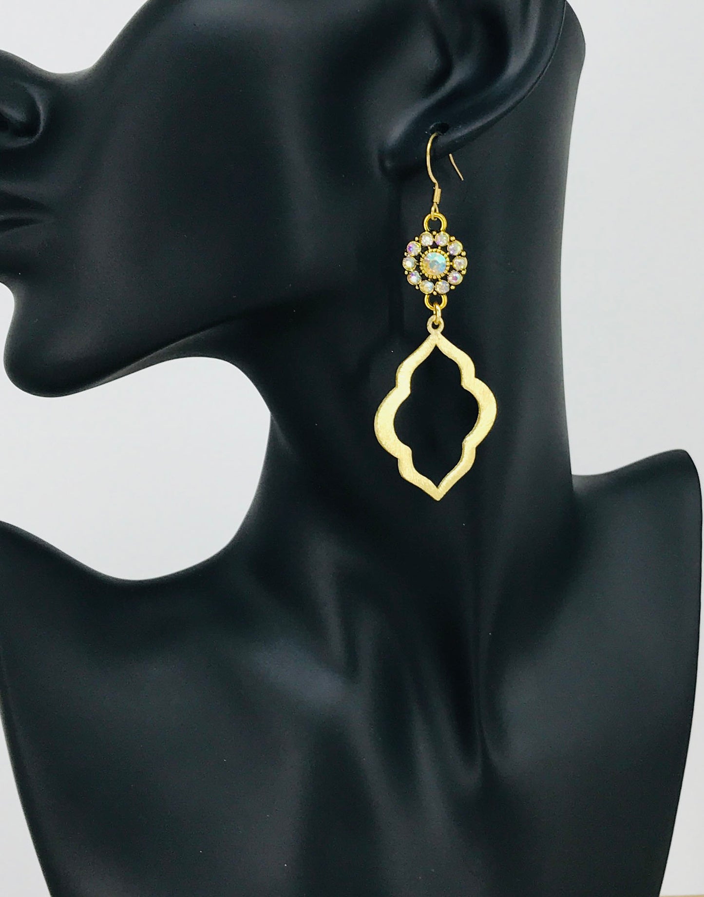 Rhinestone & Brushed Gold Pendant Earrings - E19-4696