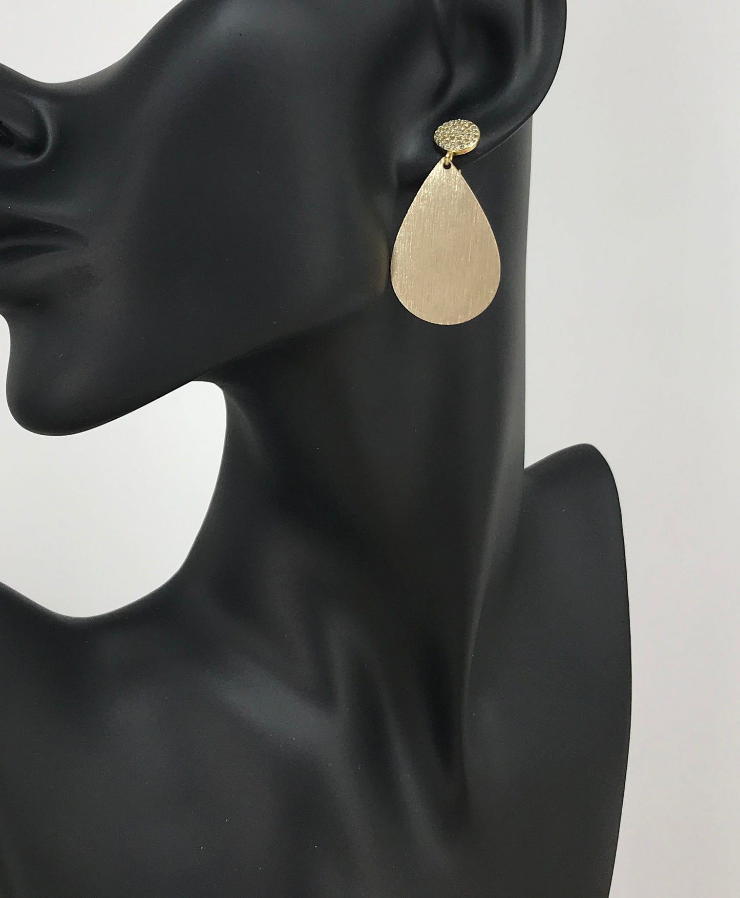 CZ Pave Stud & Brushed Gold Pendant Earrings - E19-4697