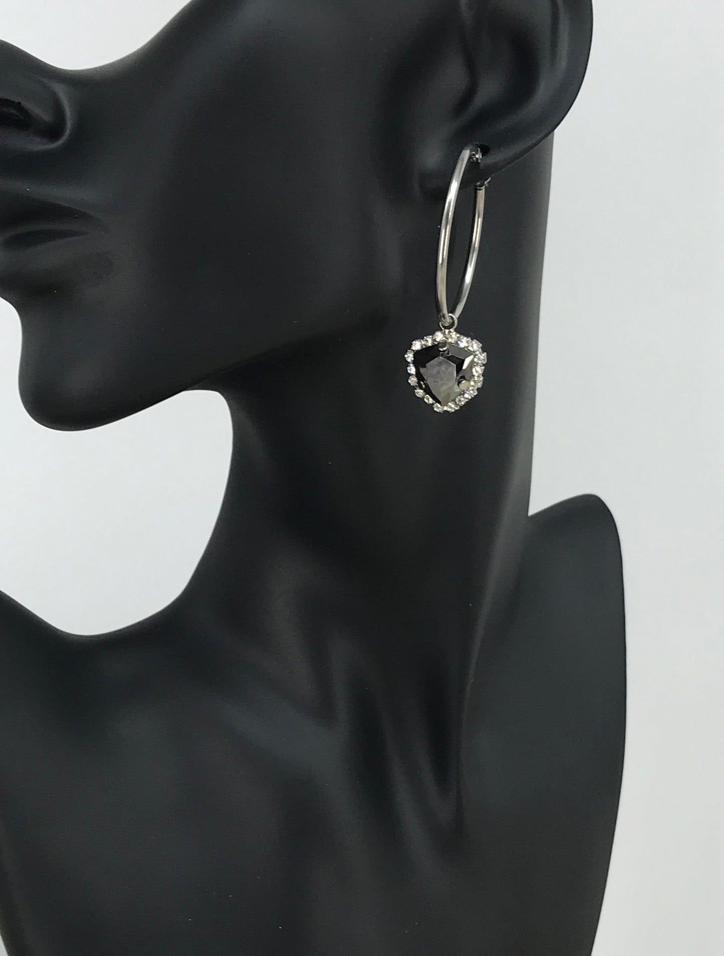 Smoky Triangle Rhinestone Hoop Earrings