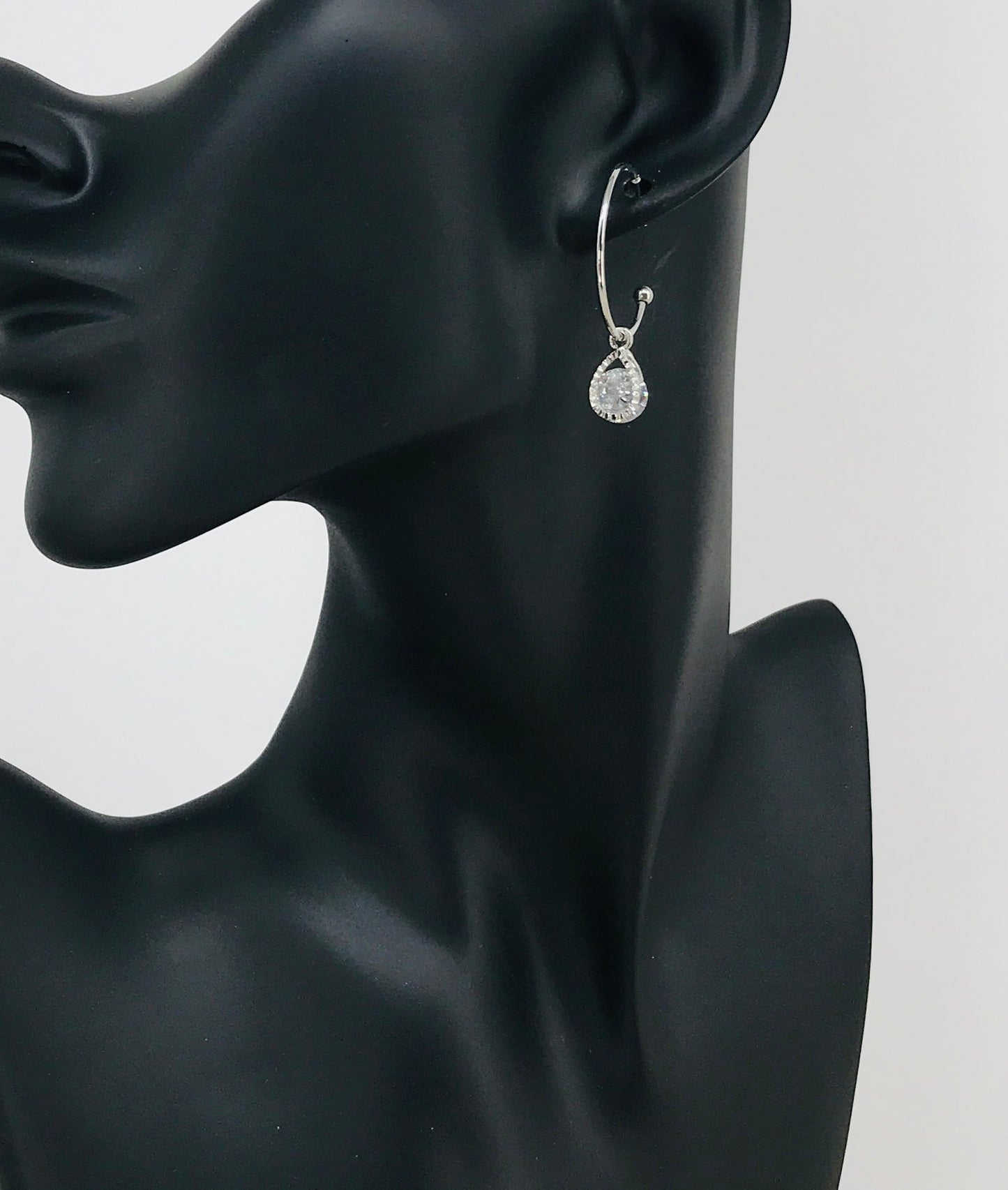 Silver Teardrop CZ & Open Hoop Drop Earrings